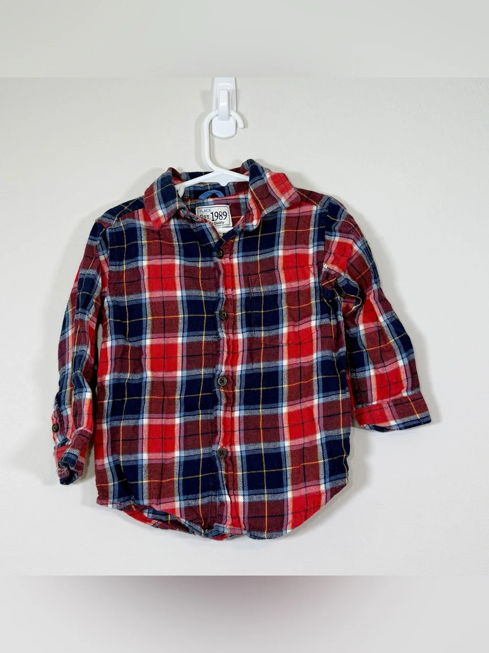 Children Place Shirt Red Navy Blue Plaid Button-Down Flannel Fall Toddler Boy 3T